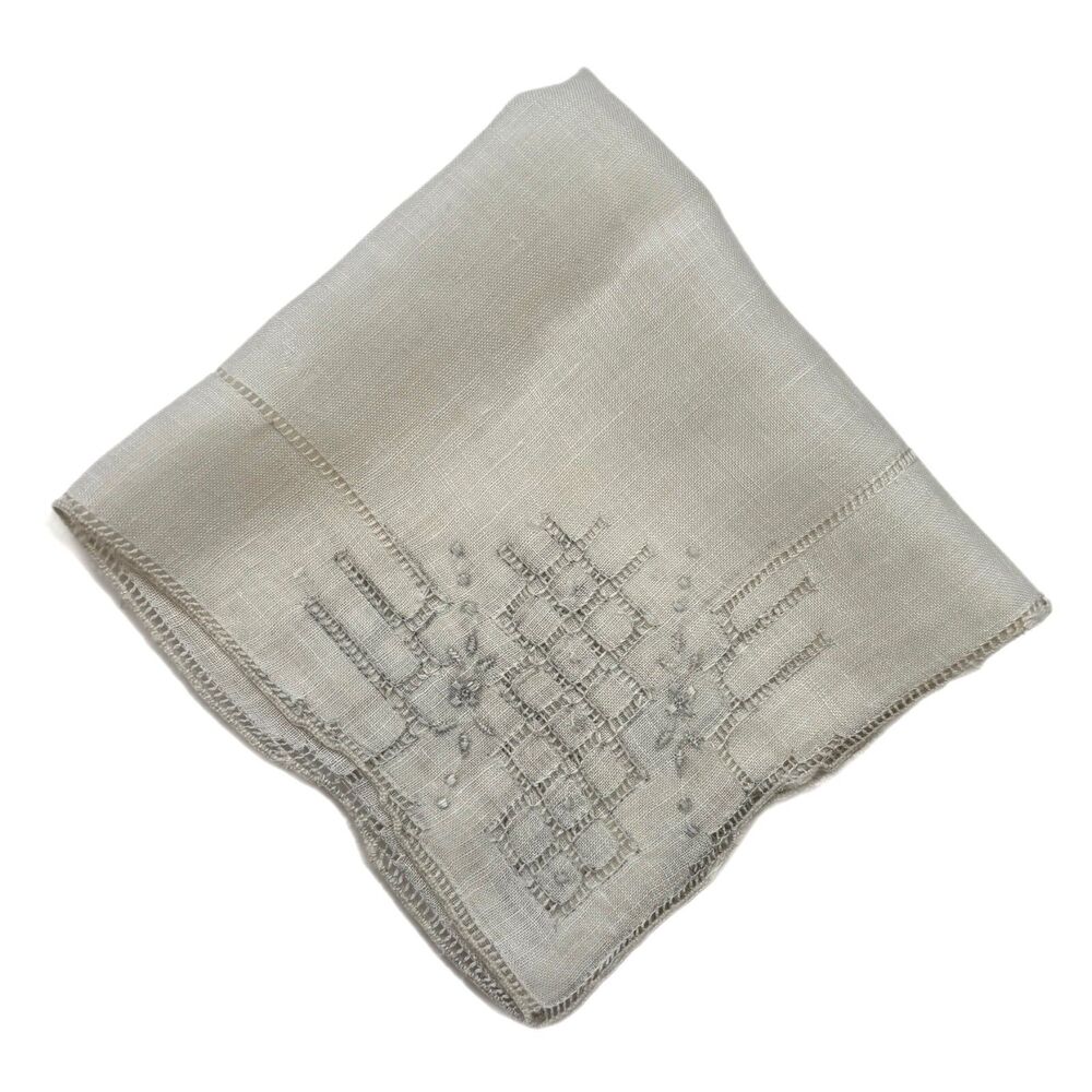 Heirloom Linen Drawnwork Wedding Handkerchief Bride Cottage Vintage Dainty